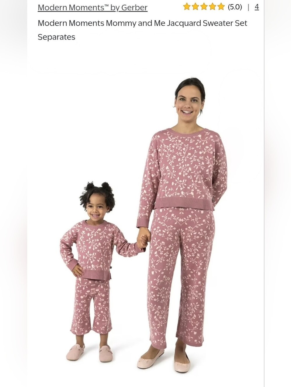 Modern Moments Mommy And Me Matching Pink Floral Jacquard Sweater Set